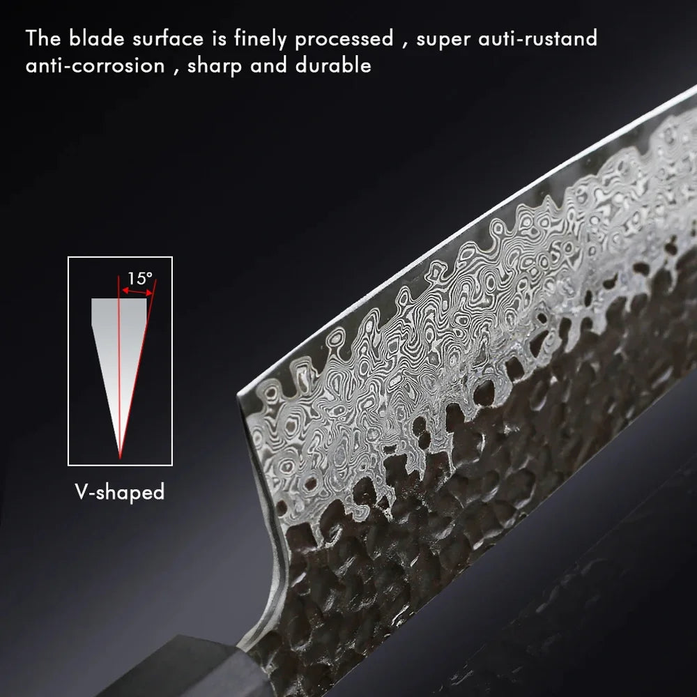 Damascus Steel Japanese Kitchen Knife, PRO Chef Knife, Handmade