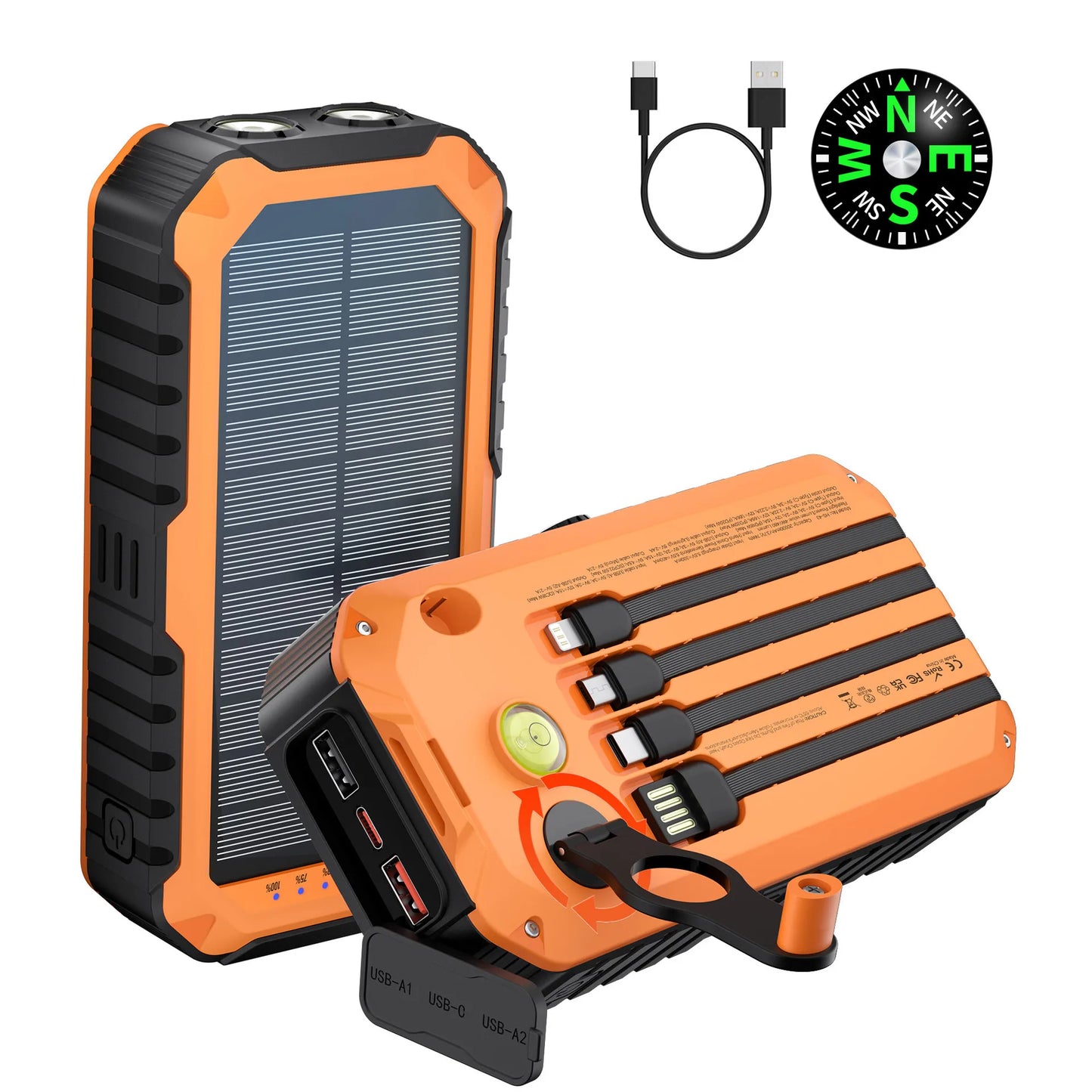 Hand Crank Solar Power Bank 20000mAh Waterproof Portable 22.5W Fast Charger Powerbank for iPhone Samsung Xiaomi External Battery