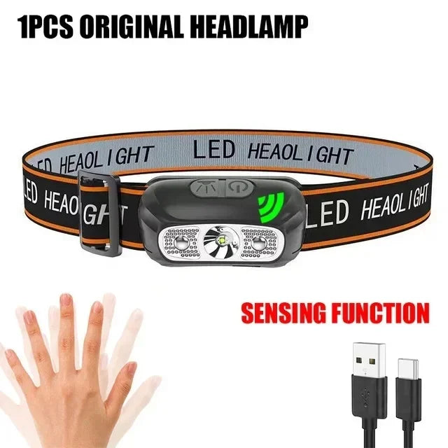 Powerful Portable COB Headlamp USB Rechargeable Red and White Light Work Light Outdoor Camping Fishing Floodlight Headlight