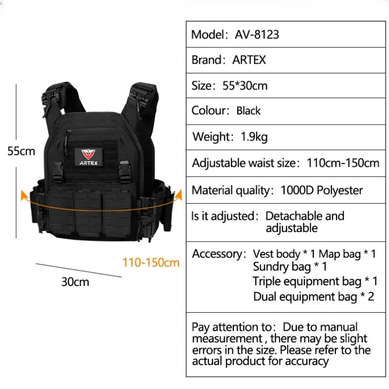 Tactical Plate Carrier Quick Release Fast Adjust Cummerbund Laser Cut Vest with Magazine Pouch MOLLE Lightweight Hunting Gear