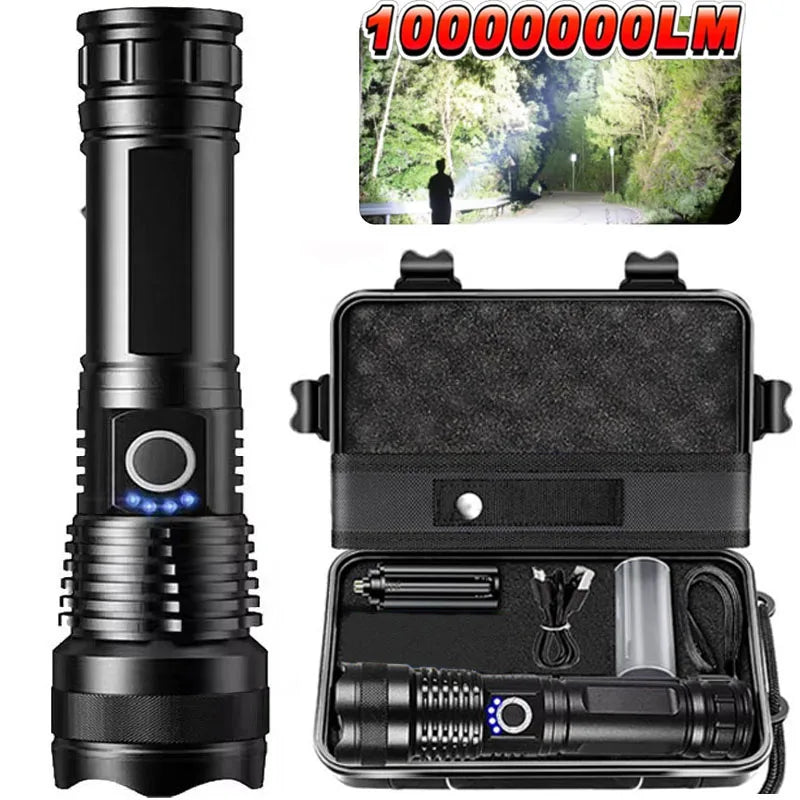 High Power Rechargeable LED Tactical Flashlight Aluminum Alloy Telescopic Zoom Torch Lamp for Outdoor Camping Fishing