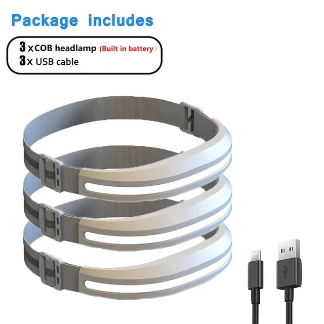 Powerful Portable COB Headlamp USB Rechargeable Red and White Light Work Light Outdoor Camping Fishing Floodlight Headlight