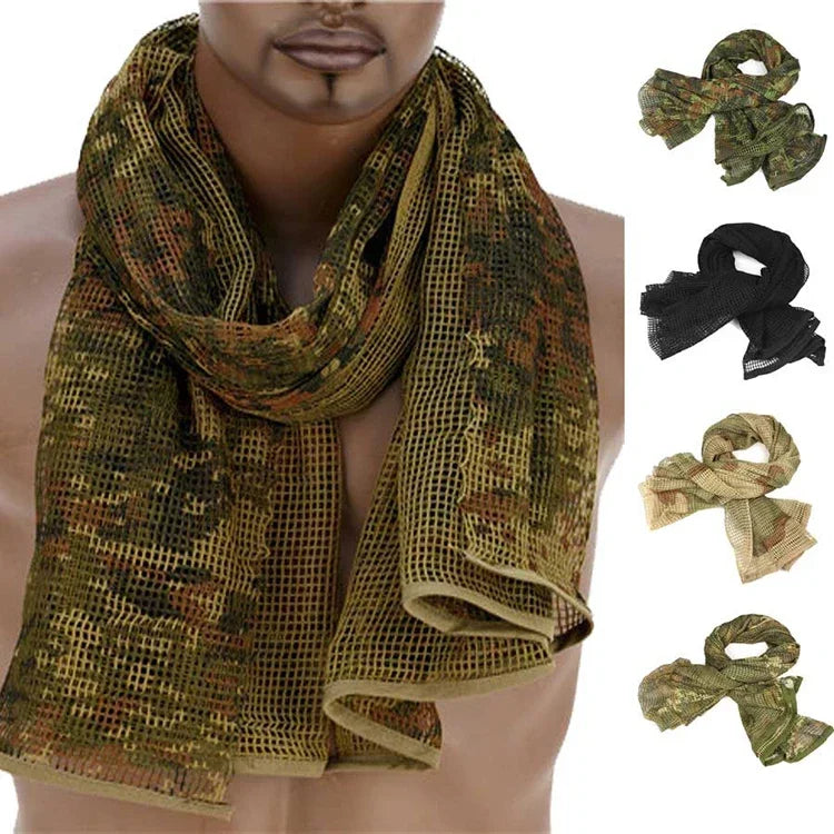 Camouflage Netting Scarf Sniper Veil Camo Mesh Face Scarf Veil Shemagh Head Wrap for Outdoor Camping Hiking Hunting Shooting