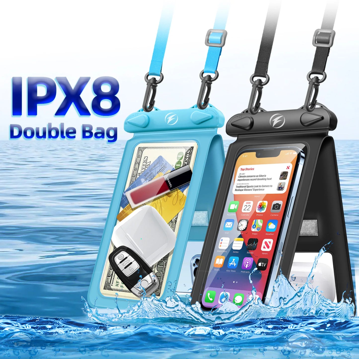 Waterproof Underwater PVC Package Pouch Diving Bags For iPhone Outdoor Mobile Phone Double Pocket Case For Samsung Xiaomi Huawei