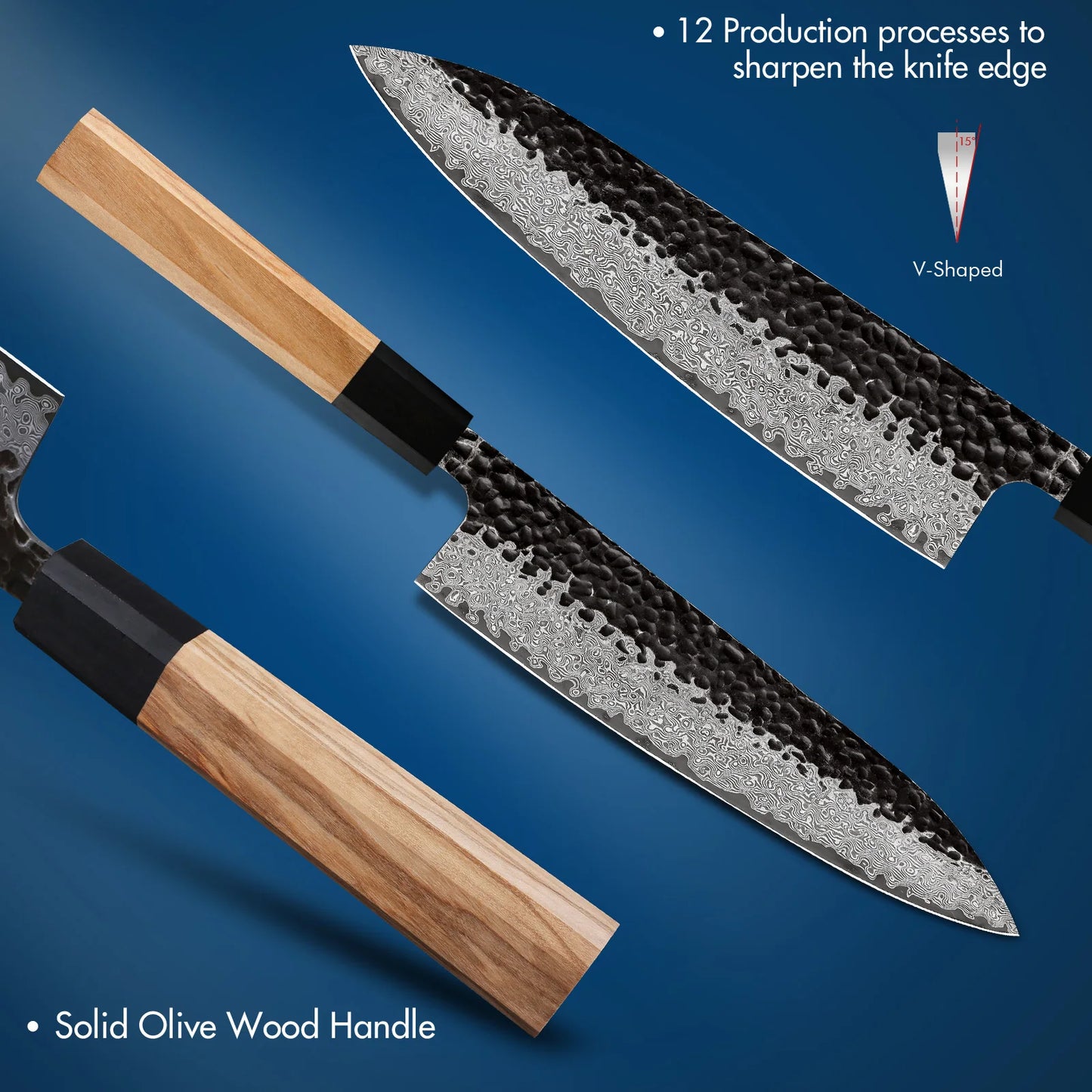 Damascus Steel Japanese Kitchen Knife, PRO Chef Knife, Handmade