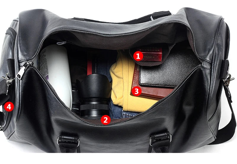 Leather Handbag Gym Bag Fitness Travel Shoe Pocket Luggage Outdoor Shoulder Crossbody Duffle Side Sac De Sports Bag For Men