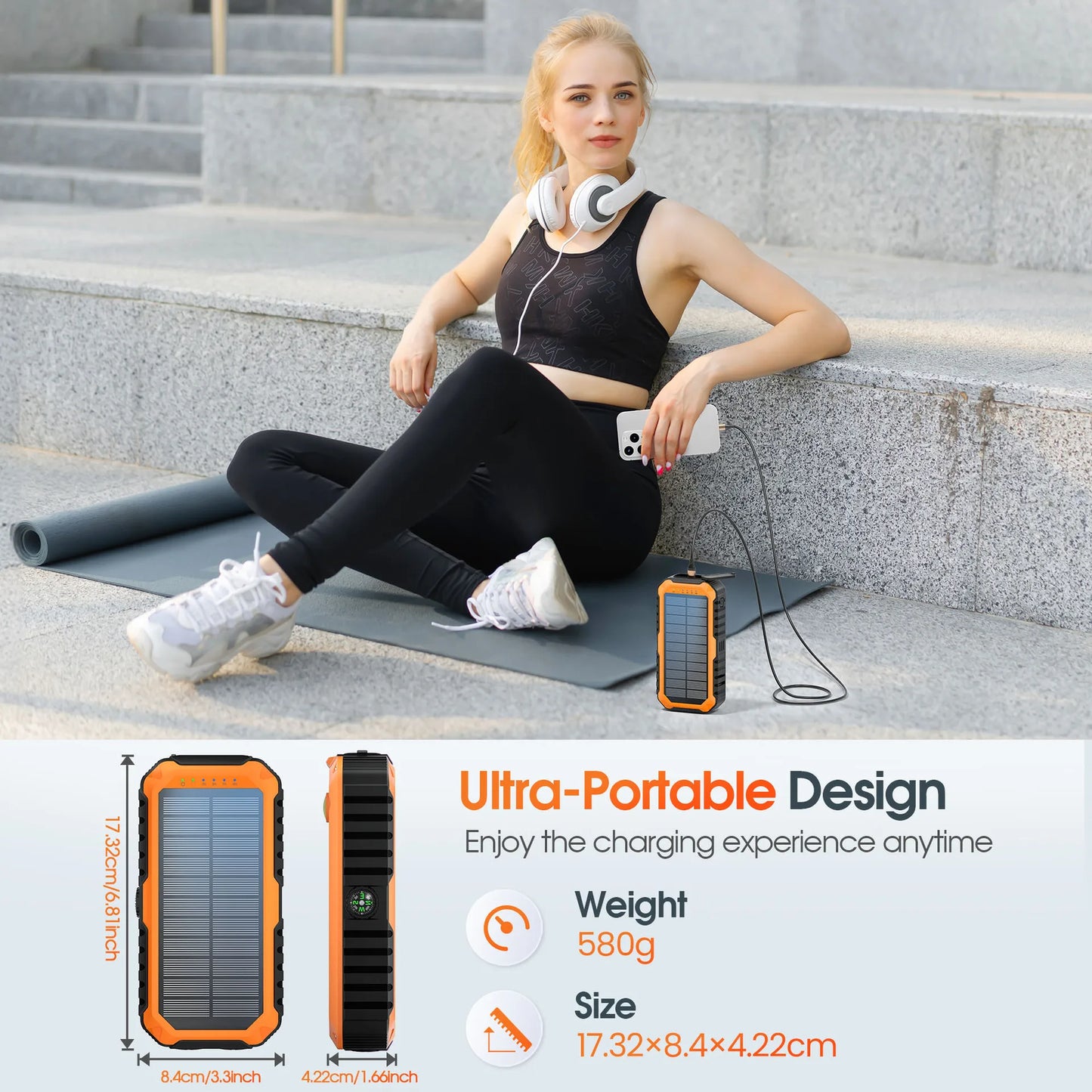 Hand Crank Solar Power Bank 20000mAh Waterproof Portable 22.5W Fast Charger Powerbank for iPhone Samsung Xiaomi External Battery