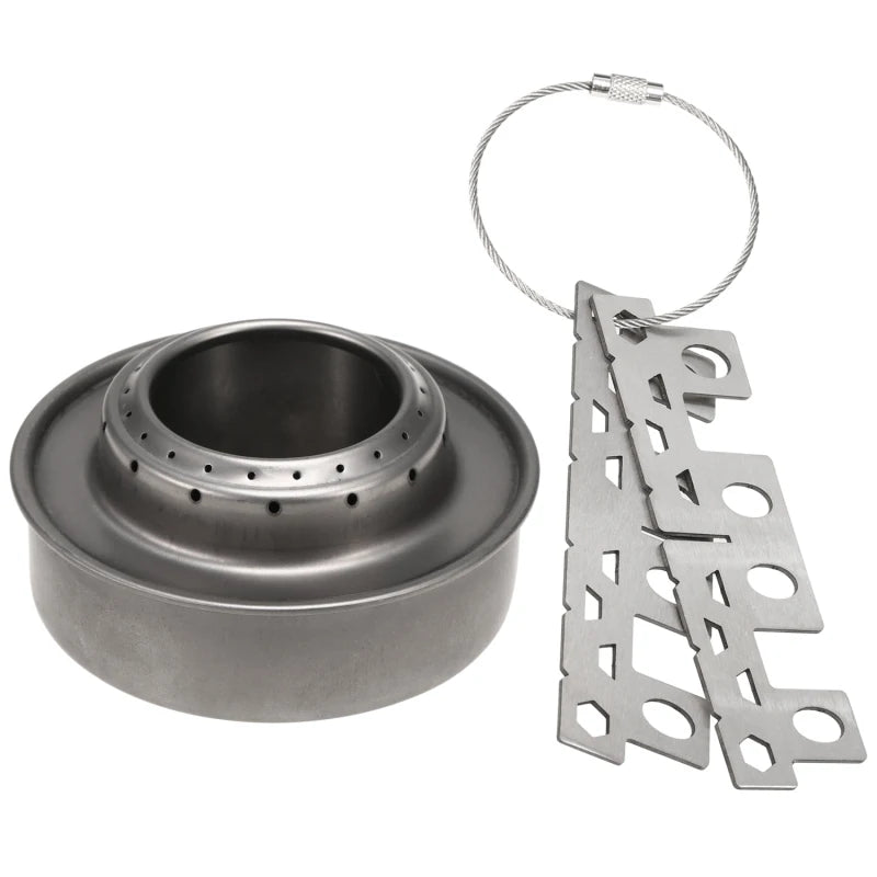 Lixada Outdoor Mini Alcohol Stove Titanium/Stainless Steel Camping Furnace with Cross Stand Stove Rack Picnic Pocket Stove