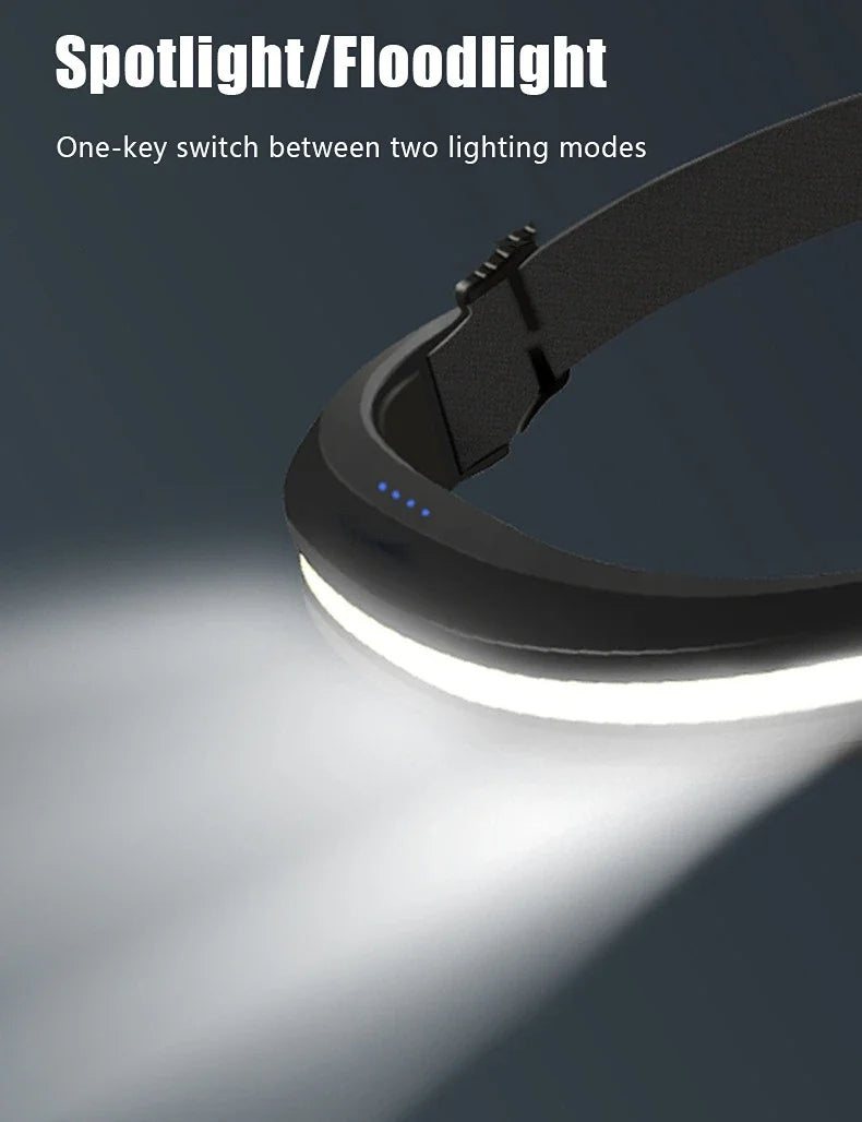 Powerful Portable COB Headlamp USB Rechargeable Red and White Light Work Light Outdoor Camping Fishing Floodlight Headlight