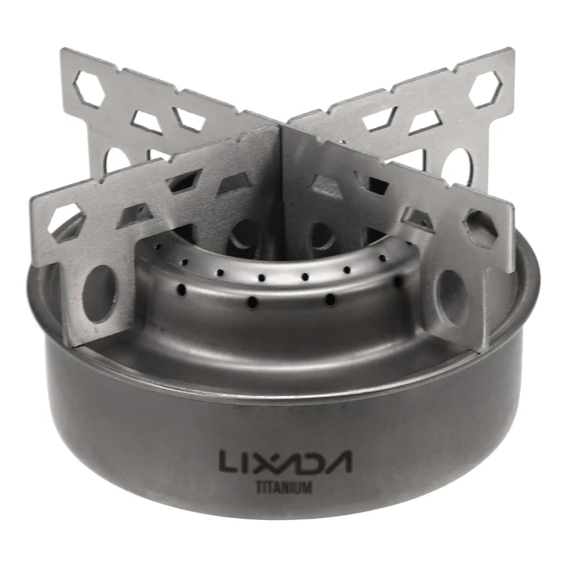 Lixada Outdoor Mini Alcohol Stove Titanium/Stainless Steel Camping Furnace with Cross Stand Stove Rack Picnic Pocket Stove