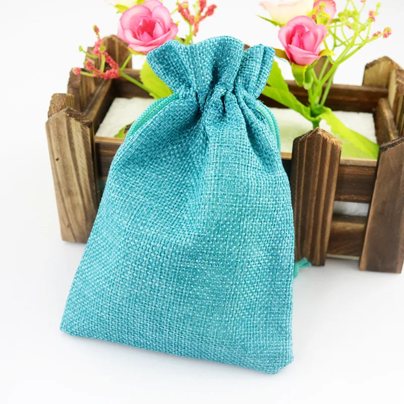 10pc (9x12cm) Handmade Natural Burlap Linen Drawstring Gift Bags Favor Wedding Christmas Gift Bag Jewelry Packaging Bags&Pouches