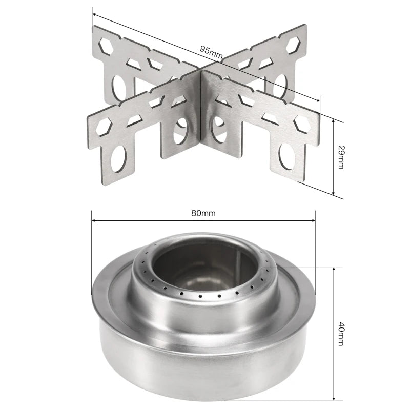 Lixada Outdoor Mini Alcohol Stove Titanium/Stainless Steel Camping Furnace with Cross Stand Stove Rack Picnic Pocket Stove