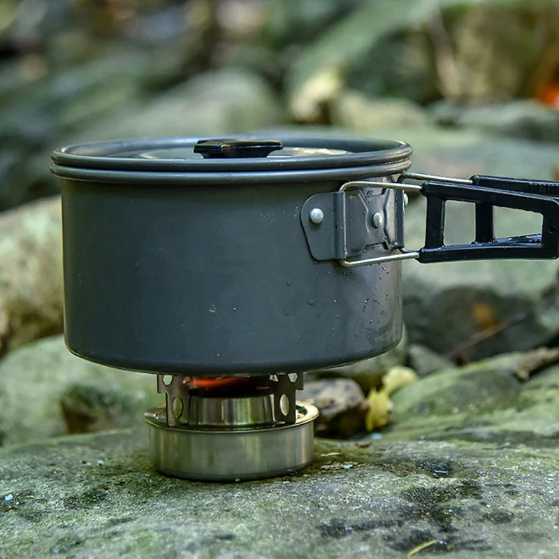 Lixada Outdoor Mini Alcohol Stove Titanium/Stainless Steel Camping Furnace with Cross Stand Stove Rack Picnic Pocket Stove