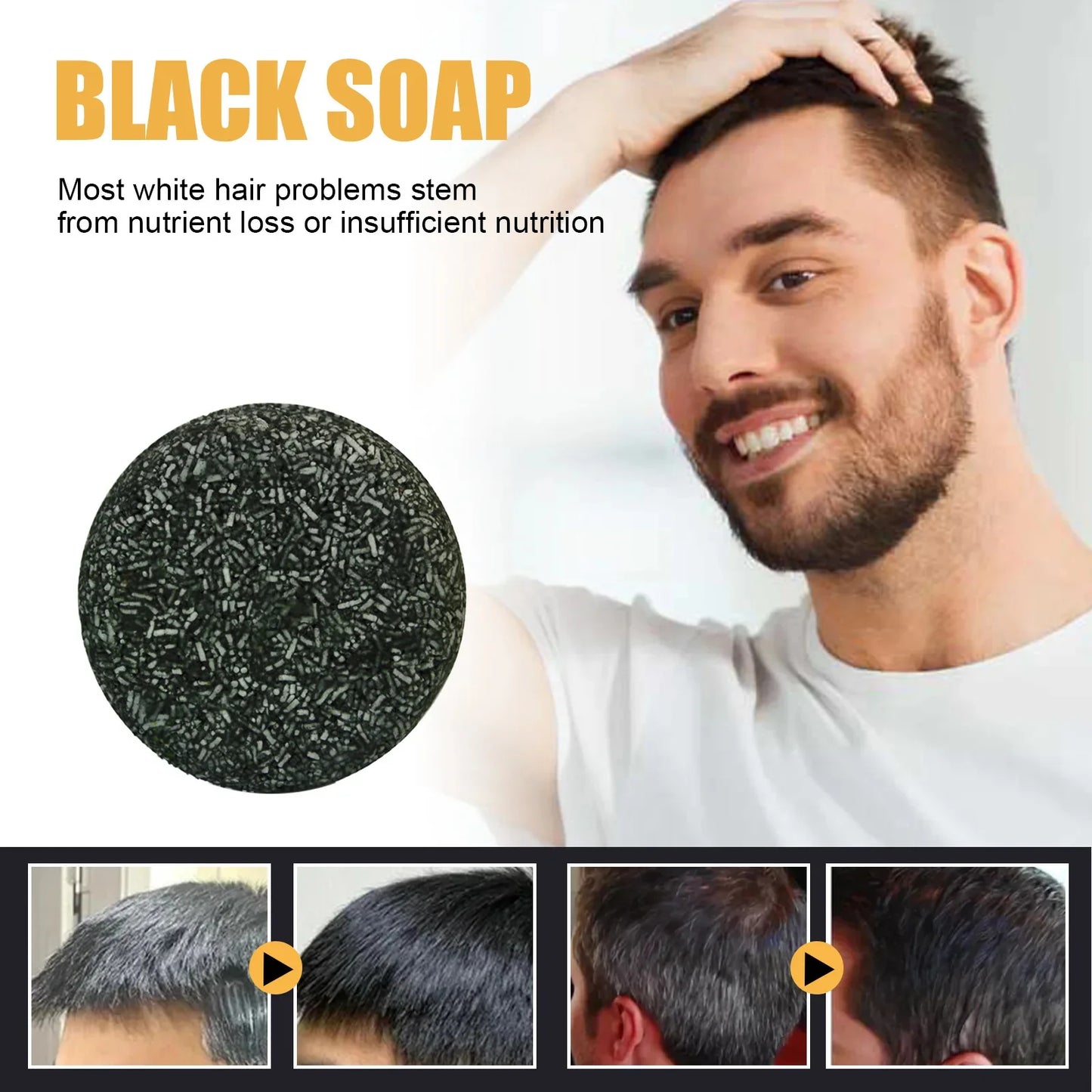 Magic White Hair to Black Shampoo Dye Soap Natural Color Soap Restore Gray Beard Cover Gray Hair Dye Hair Fixing Shampoo Bar