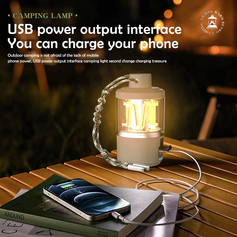 LED Rechargeable Flashlight Camping Lantern 5 Modes Super Bright Portable Hanging Tent Lamp Waterproof Hiking Fishing Outdoor