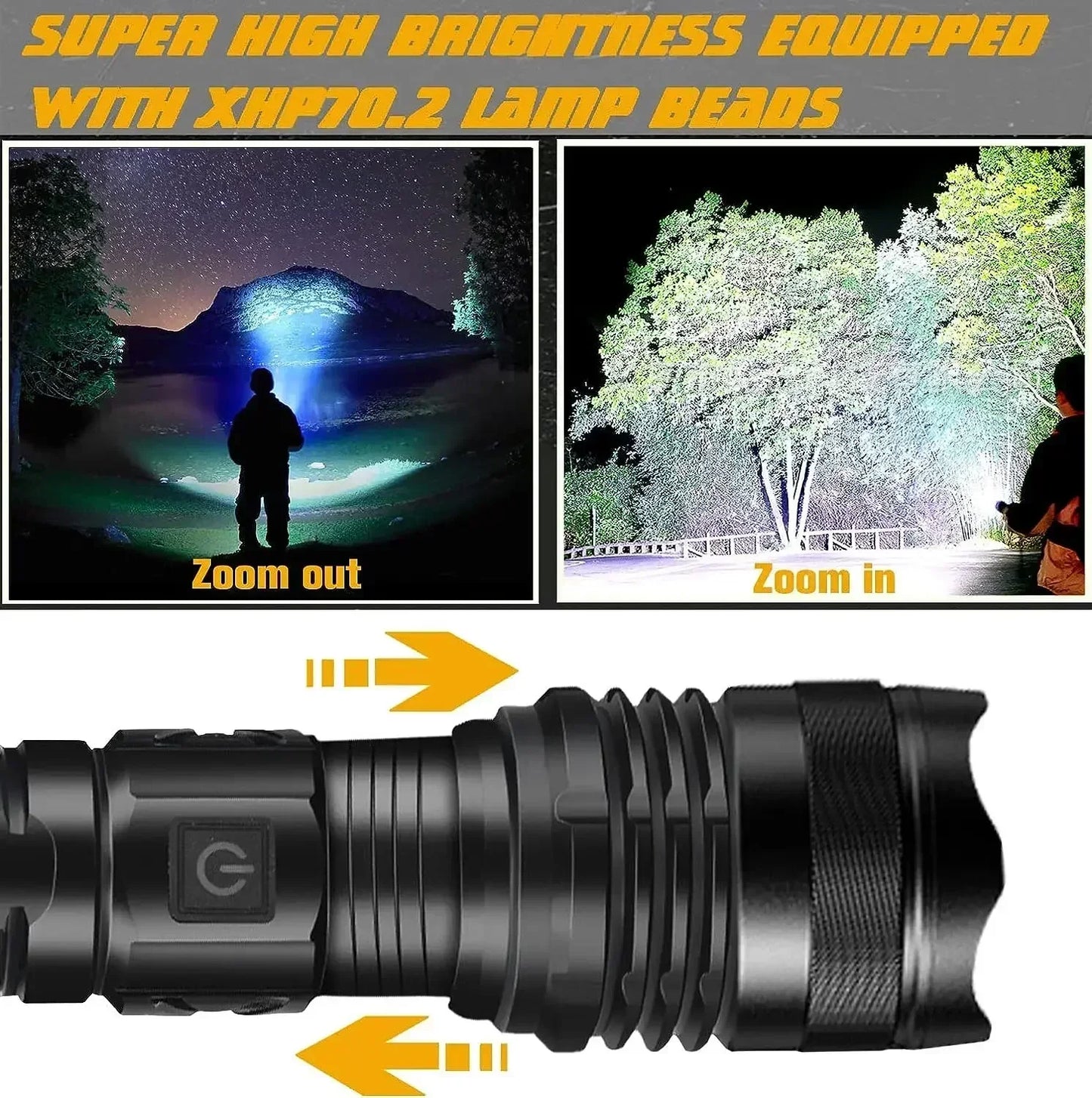 30W High Bright LED Flashlight High Power Type C Rechargeable Zoom Torch Camping Outdoor Hunting Fishing Walking Lighting Lamp