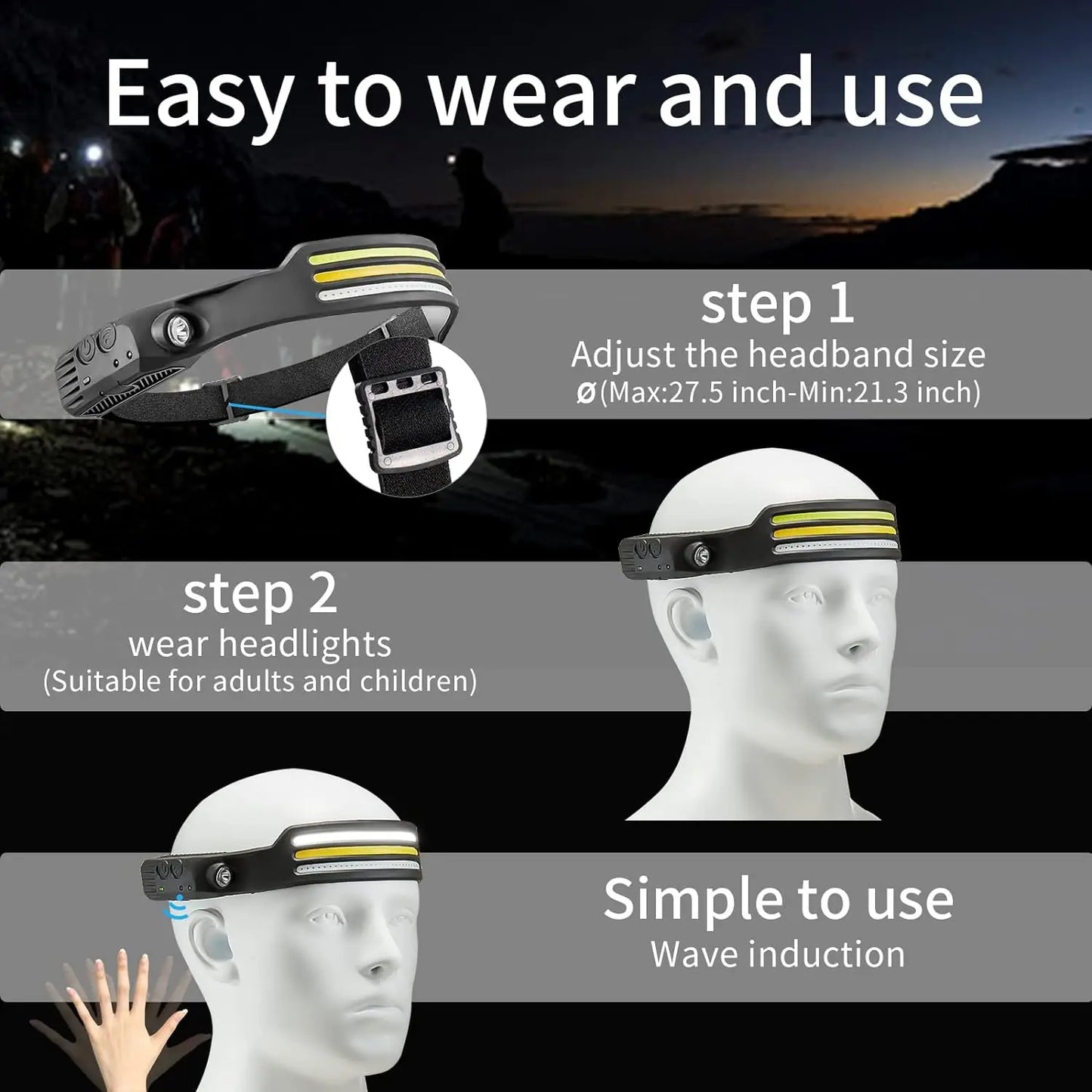Powerful Induction COB LED Headlamp USB Rechargeable