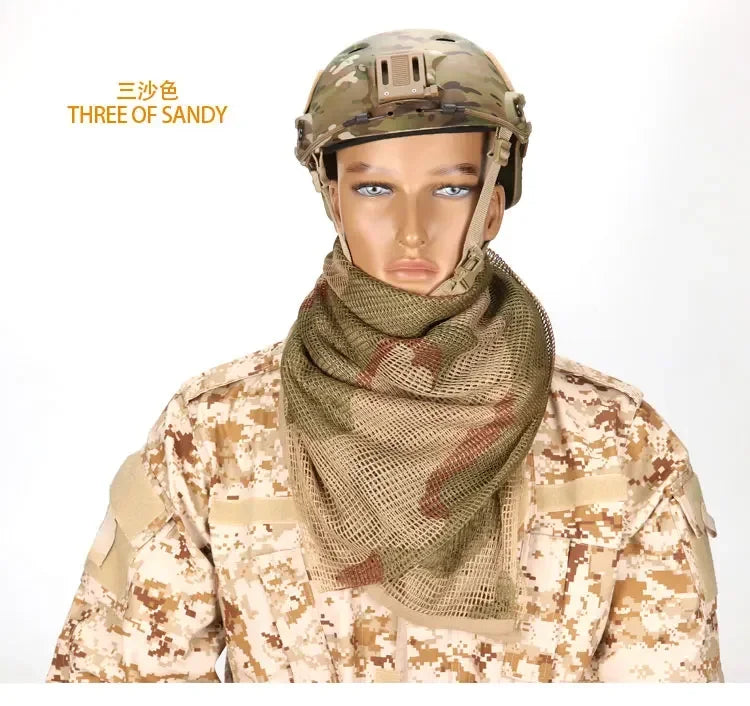 Camouflage Netting Scarf Sniper Veil Camo Mesh Face Scarf Veil Shemagh Head Wrap for Outdoor Camping Hiking Hunting Shooting