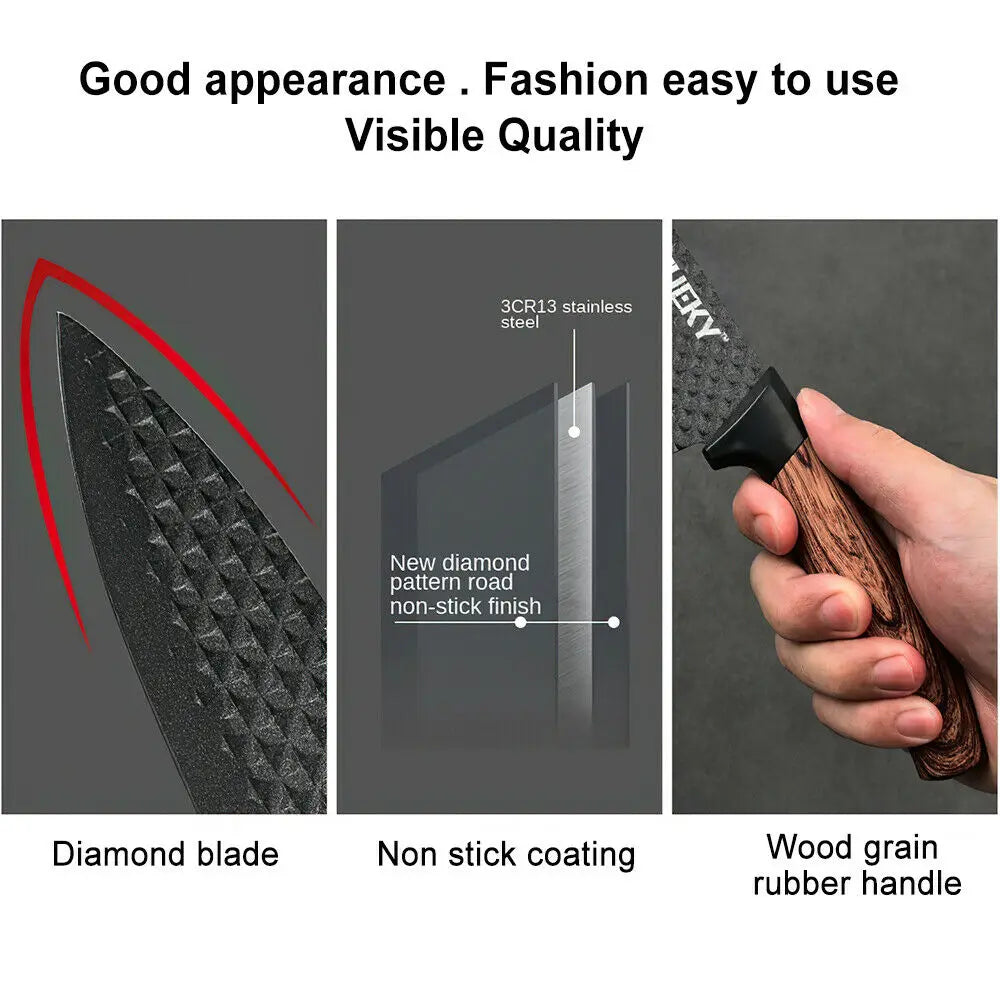 Kitchen Knives Sets Stainless Steel Forged Chef Kitchen Knife Set Scissors Vegetable Peeler Slicer Paring Knife Diamond Pattern