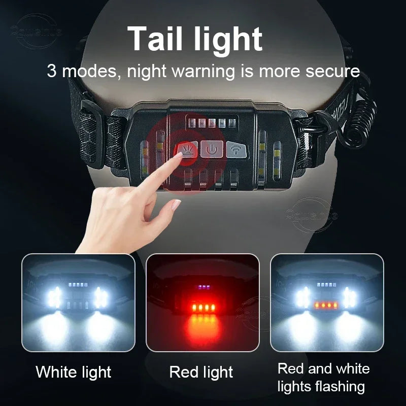Powerful LED Headlamp 7 Modes XPE+COB Sensor Head Torch