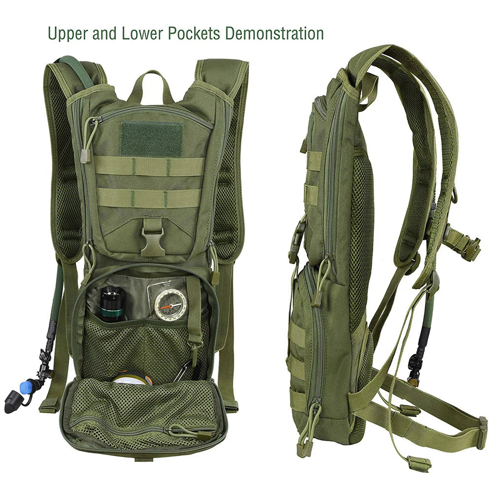 With 2/3L Water Bag Hydration Backpack Tactical Hydration Pack Backpack Military for Hiking Cycling Climbing Outdoor Bladder