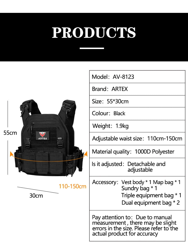 Tactical Plate Carrier Quick Release Fast Adjust Cummerbund Laser Cut Vest with Magazine Pouch MOLLE Lightweight Hunting Gear