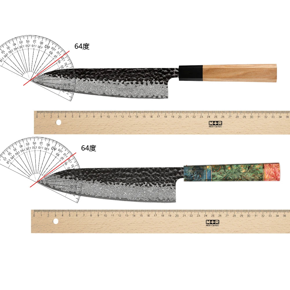 Damascus Steel Japanese Kitchen Knife, PRO Chef Knife, Handmade