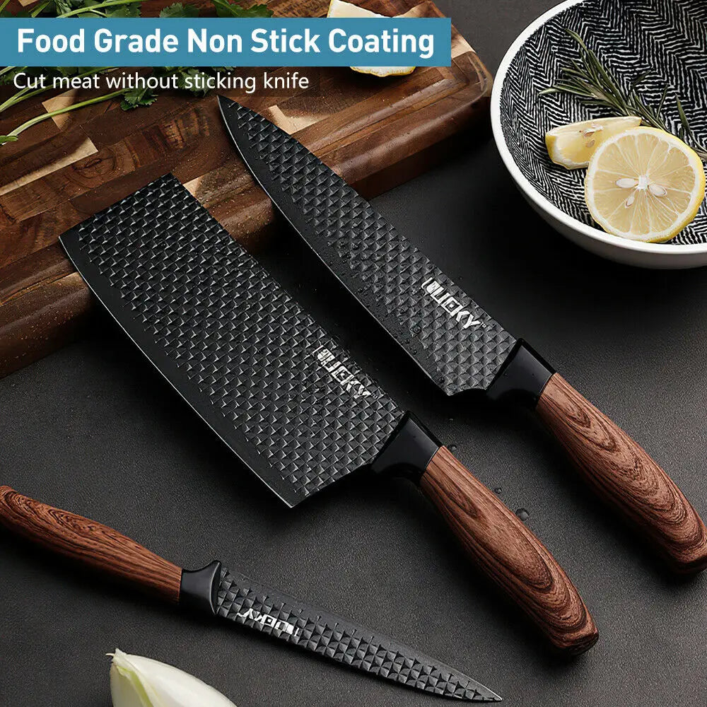 Kitchen Knives Sets Stainless Steel Forged Chef Kitchen Knife Set Scissors Vegetable Peeler Slicer Paring Knife Diamond Pattern