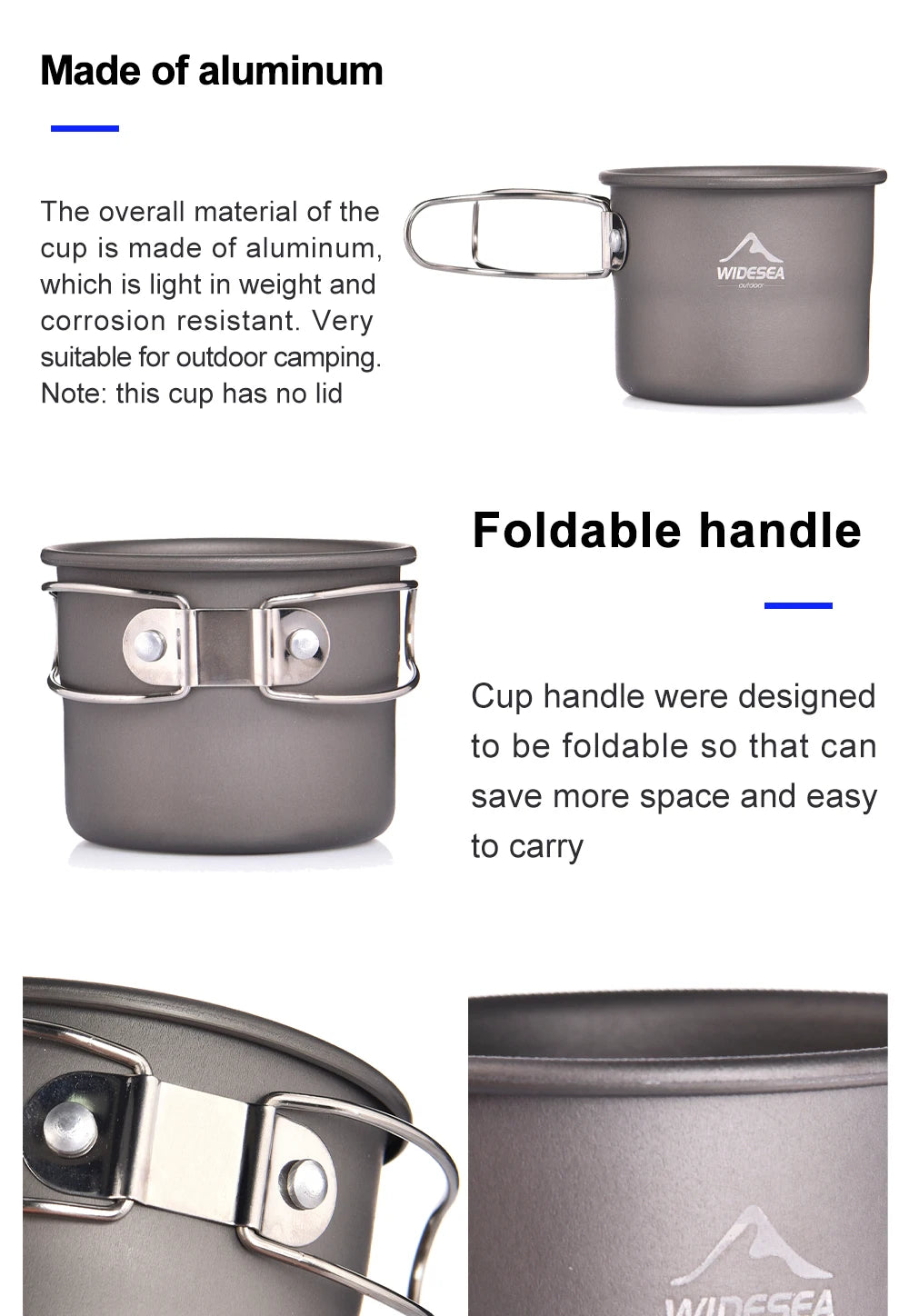 Widesea Camping Mug Outdoor Coffee Tea Aluminum Cup Tourism Tableware Picnic Cooking Supplies Equipment Tourist Trekking Hiking