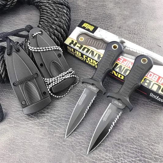 Neck-Mounted Tactical Fixed Blade - 440C Mini Survival Knife for Outdoor EDC, Hunting Combat and Survival with Nylon Handle