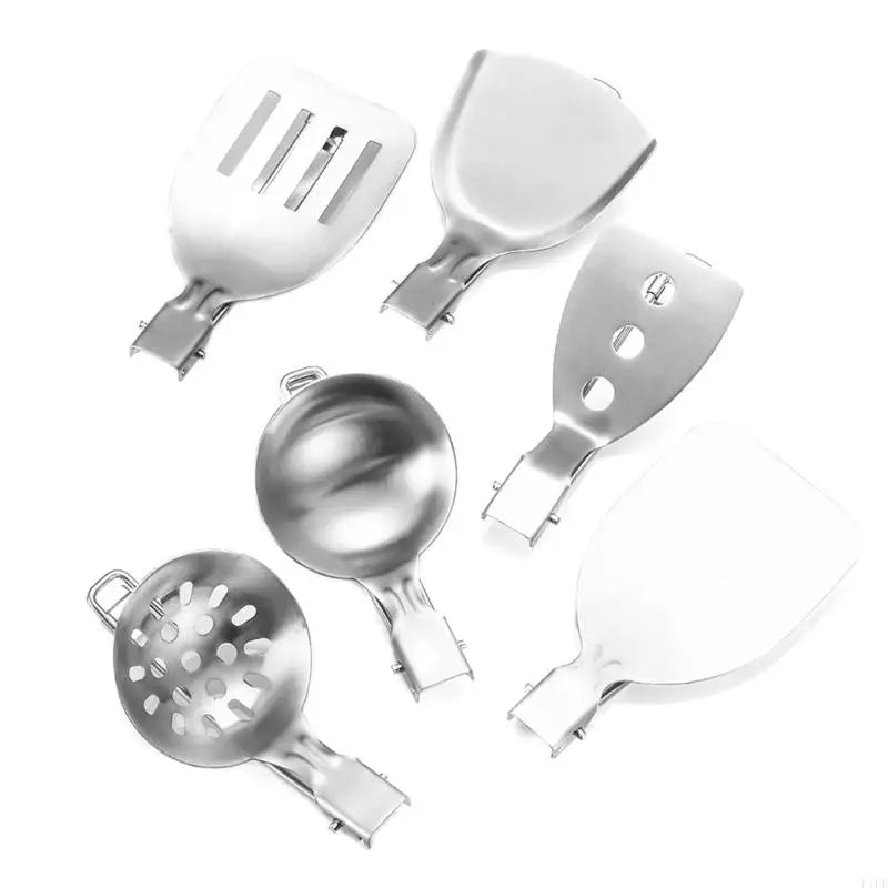 F1FD Stainless Steel Camping Cookware Practical Folding Soup Ladles Strainer Spatula