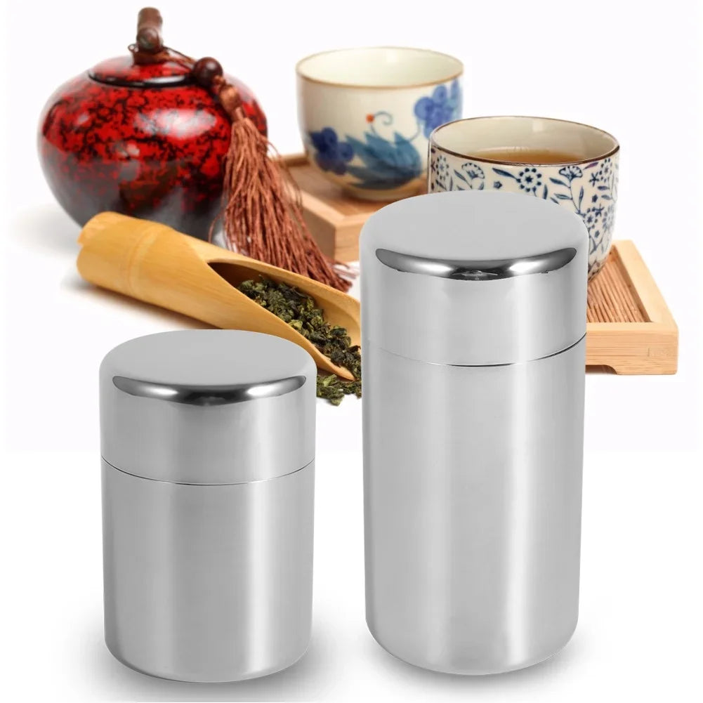 Stainless Steel Tea Can Loose Leaf Tea Tins Small Travel Portable Container Coffee Sugar Box Containers Kitchen Canisters