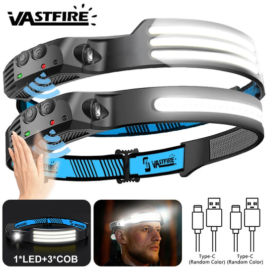 Induction Headlamp COB+LED Headlamp Built in Battery USB Rechargeable Outdoor Waterproof Camping Fishing Work Lantern 