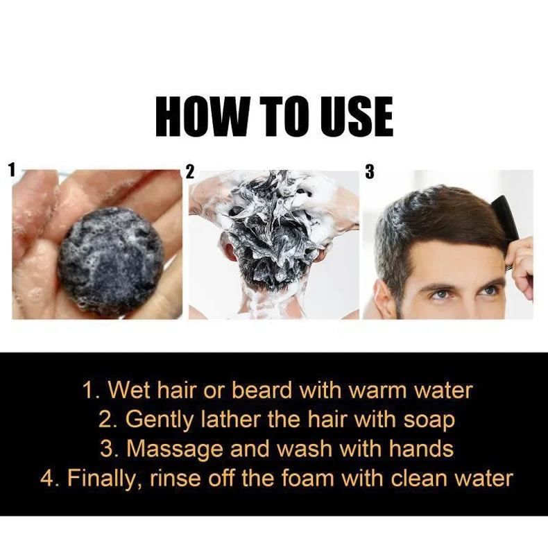 50g Black Hair Soap Hair Darkening Soap Shampoo Bar Fast Effective Repair Gray White Color Dye Hair Body Natural Org