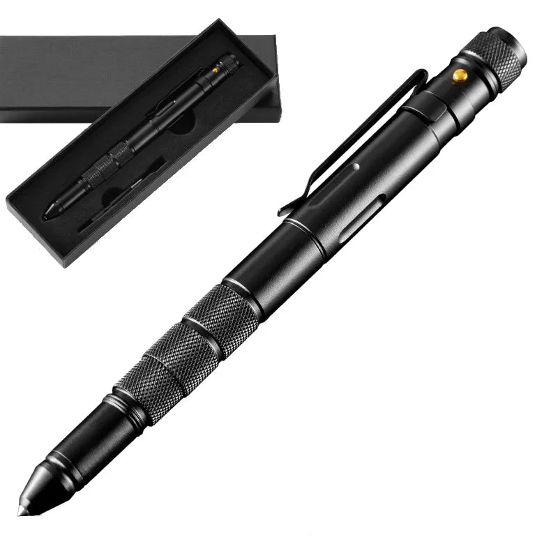5-In-1 Portable Tactical Pen Flashlight Emergency Glass Breaker Waterproof Storage Case Outdoor Self Defense Rescue EDC Tool