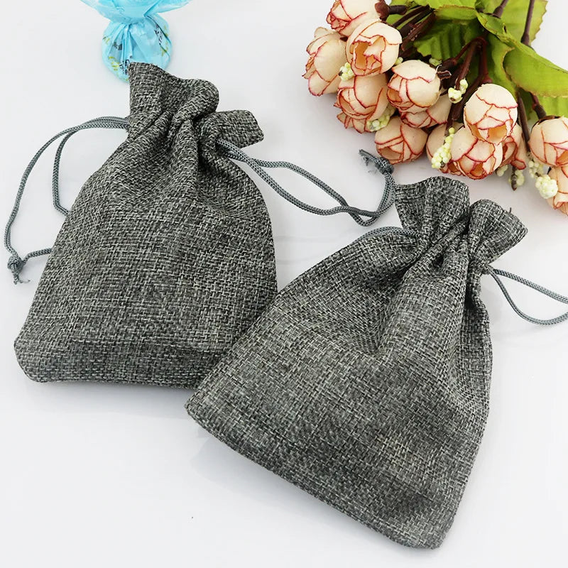 10pc (9x12cm) Handmade Natural Burlap Linen Drawstring Gift Bags Favor Wedding Christmas Gift Bag Jewelry Packaging Bags&Pouches