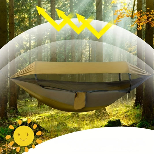 New Automatic Quick Open Mosquito Net Hammock with Sun Canopy Nylon Material Single Double Camping Bed for Hiking Travel Picnic