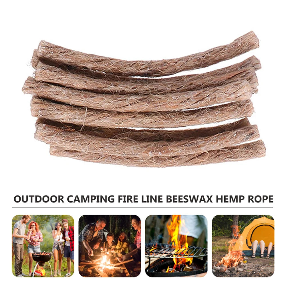 10pcs/set Camping Wax Fire Rope Outdoor Ignition Rope Durable Hemp Rope Camping Fire Emergency Hiking Camping Barbecue Fire Rope