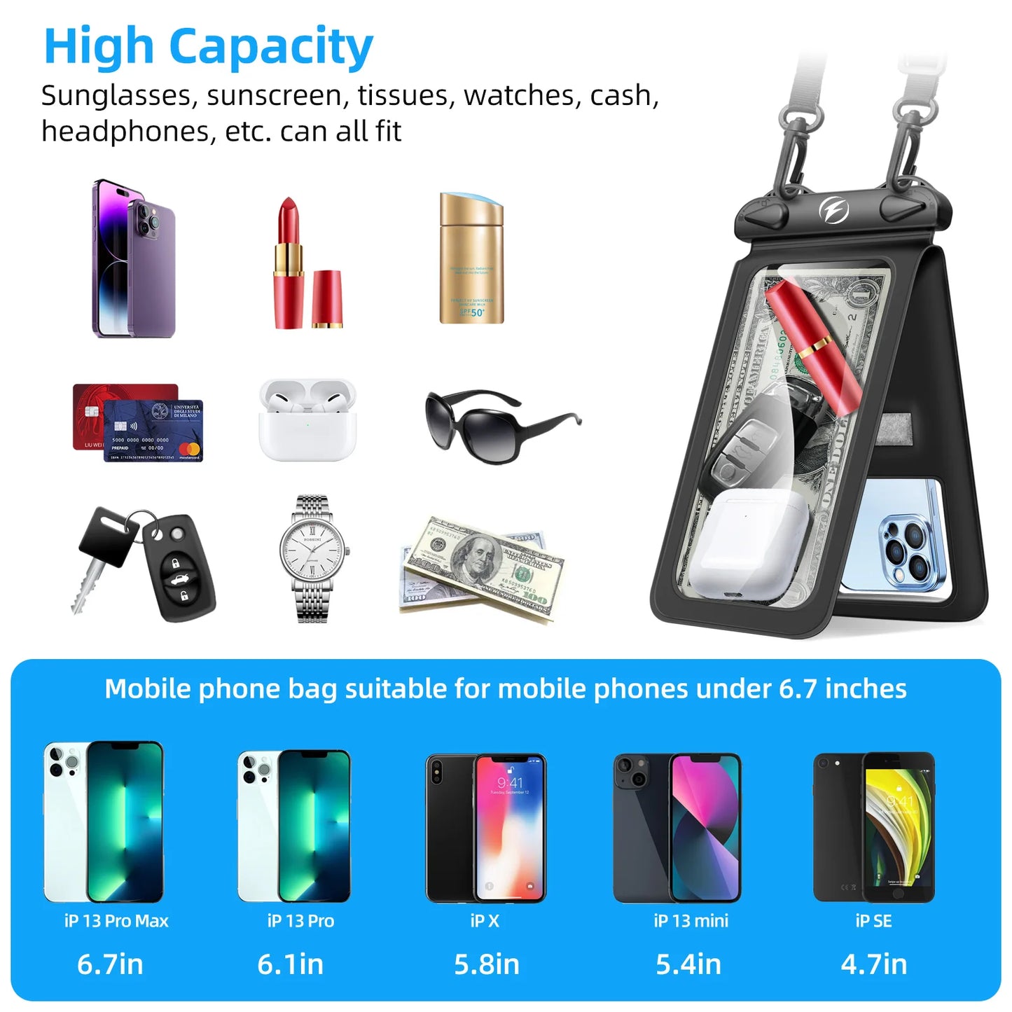 Waterproof Underwater PVC Package Pouch Diving Bags For iPhone Outdoor Mobile Phone Double Pocket Case For Samsung Xiaomi Huawei