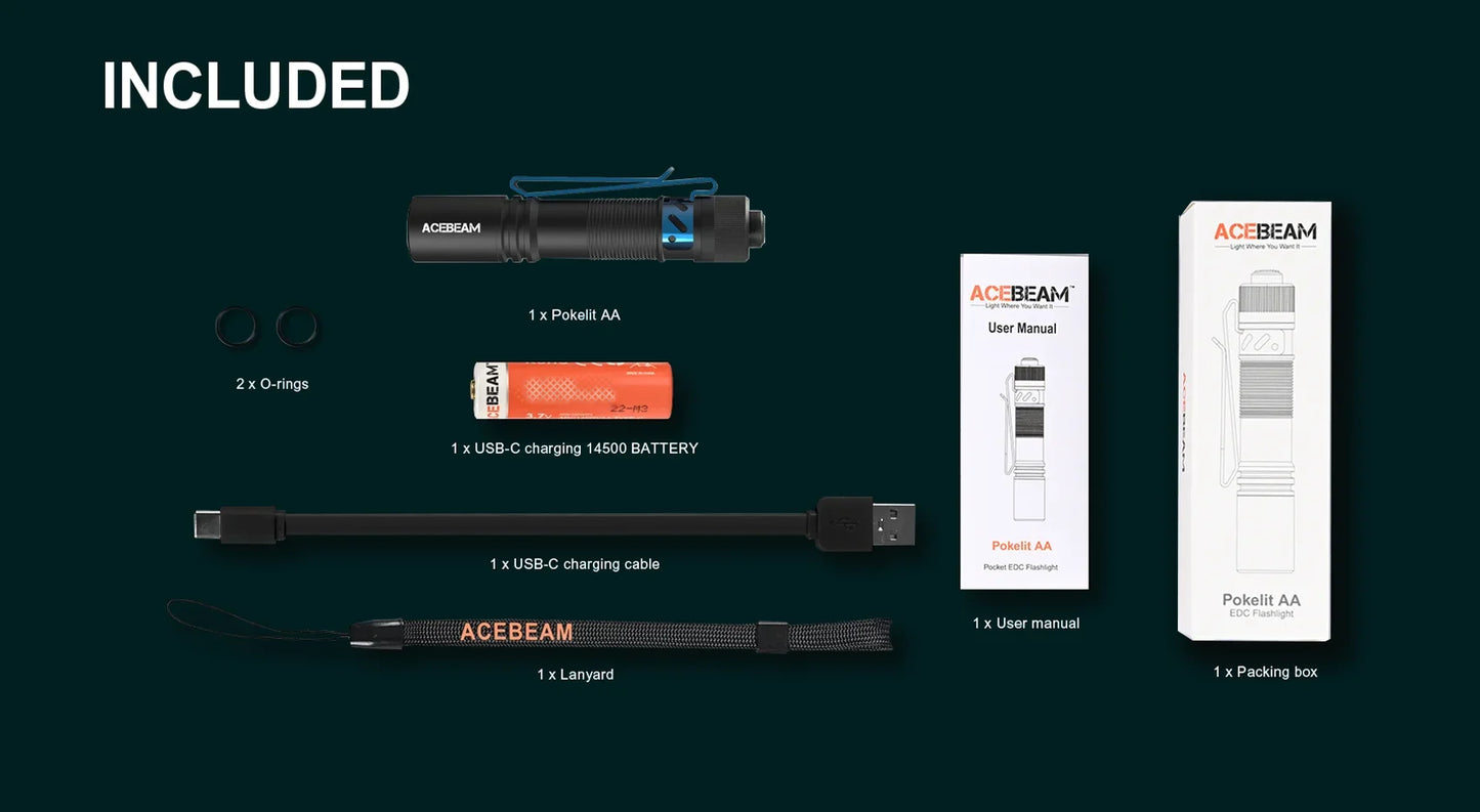 ACEBEAM Pokelit AA EDC Flashlight 1000 Lumens High CRI90 USB-C Rechargeable