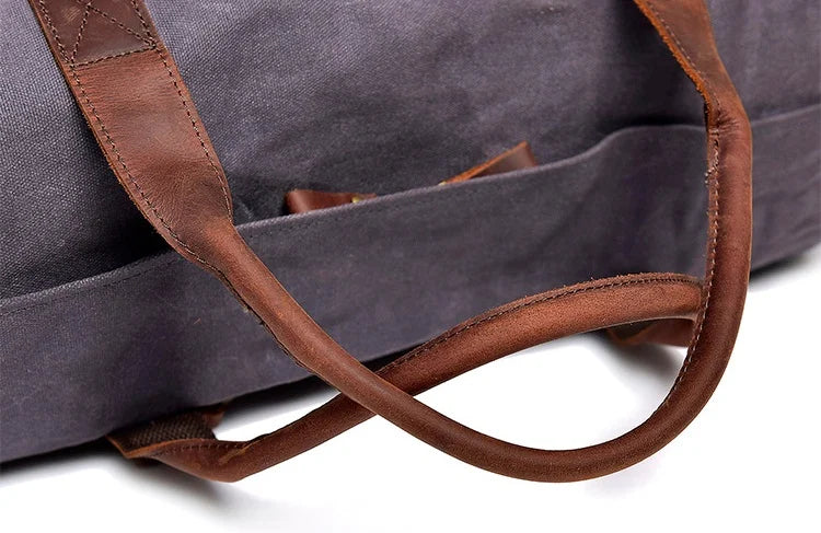 WaterProof Waxed Canvas Leather Men Travel Bag Hand Luggage Bag Carry On Large tote Vintage Men Duffle Weekend Bag big Overnight