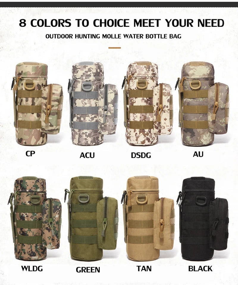 Tactical Molle Zipper Camo Water Bottle Pouches Small Mess Pouch Nylon Waterproof Waist Bag Outdoor Travel Sports Bottle Pouch