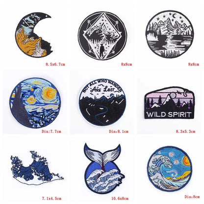 Prajna Wild Adventure Embroidered Patches For Clothing Badges Traveler Mountain Patch For T-shirt Iron On Patches On Clothes DIY