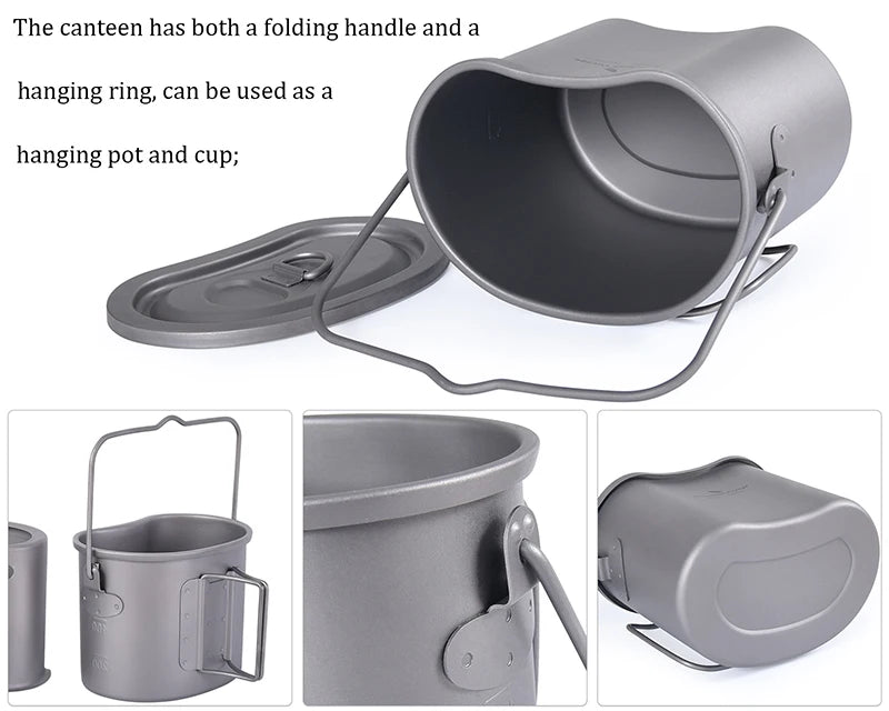 Boundless Voyage 2 in 1 Camping Titanium Pot Wood Stove Set 800ml Canteen Cup Outdoor Solo Cookware Mess Kit for 1 Man