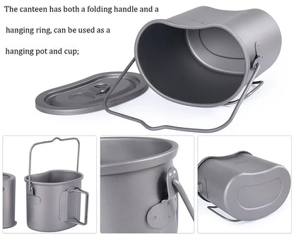 Boundless Voyage 2 in 1 Camping Titanium Pot Wood Stove Set 800ml Canteen Cup Outdoor Solo Cookware Mess Kit for 1 Man