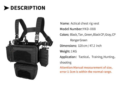 YAKEDA Tactical Chest Mini Rig Vest with Magazine Pouch Adjustable Detachable Laser-cutting Molle Modular Chest Vest