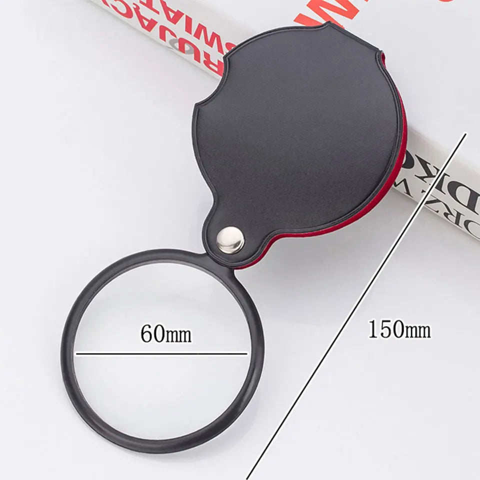 Portable Mini Magnifier 8X 50/60mm Pocket Magnifier 6X Magnifying Glass Reading Magnifier Jewelry Loupe with Folded Leather Case
