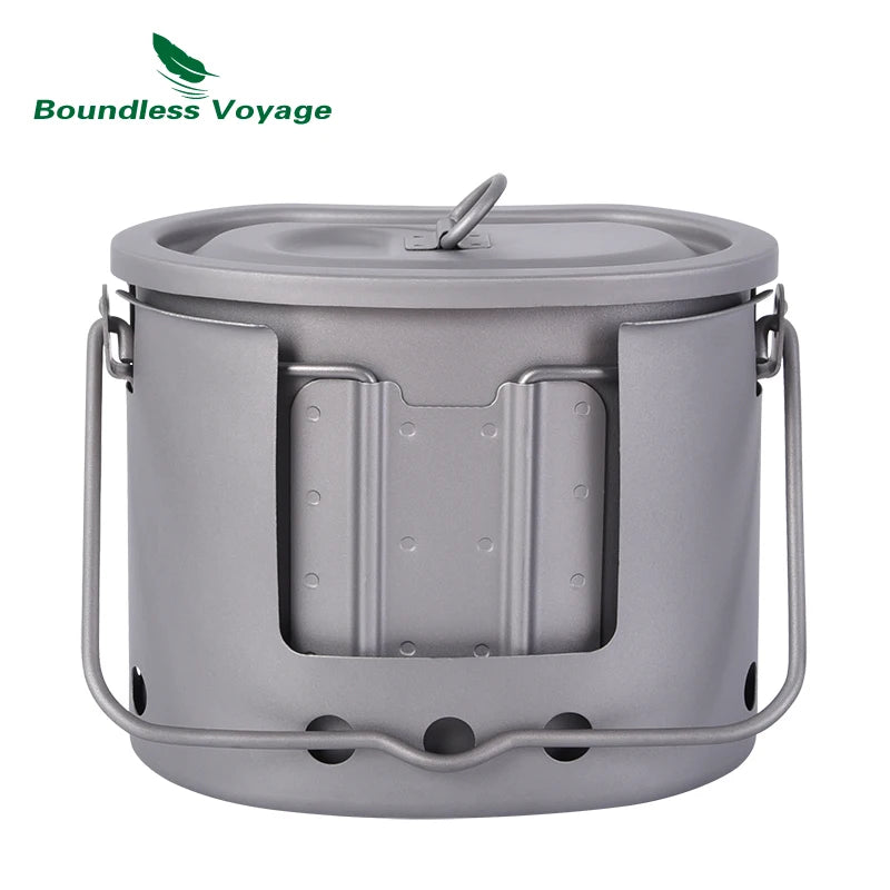 Boundless Voyage 2 in 1 Camping Titanium Pot Wood Stove Set 800ml Canteen Cup Outdoor Solo Cookware Mess Kit for 1 Man