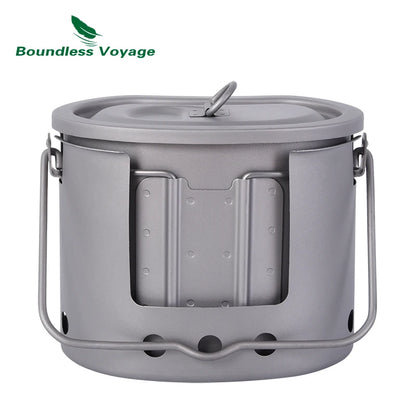 Boundless Voyage 2 in 1 Camping Titanium Pot Wood Stove Set 800ml Canteen Cup Outdoor Solo Cookware Mess Kit for 1 Man