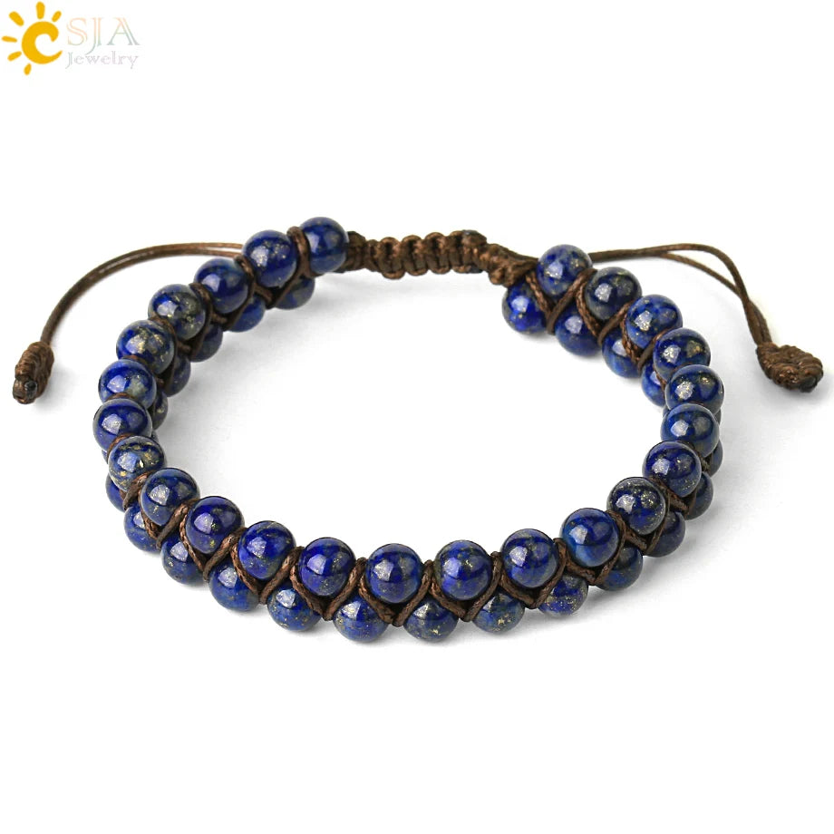 CSJA Natural Stone Bracelet for Men Women Handmade Double Layers Healing Tiger eye Amethysts Crystal Bead Bangle Bracelets G397
